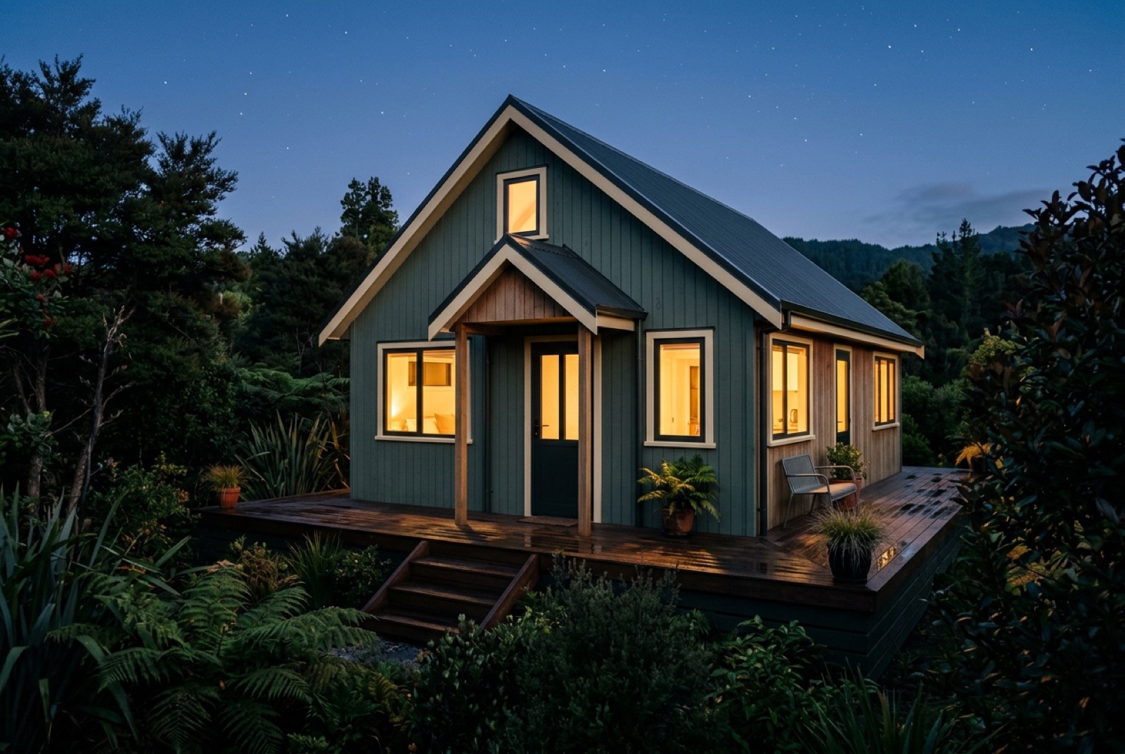 Fern 48, lit at night