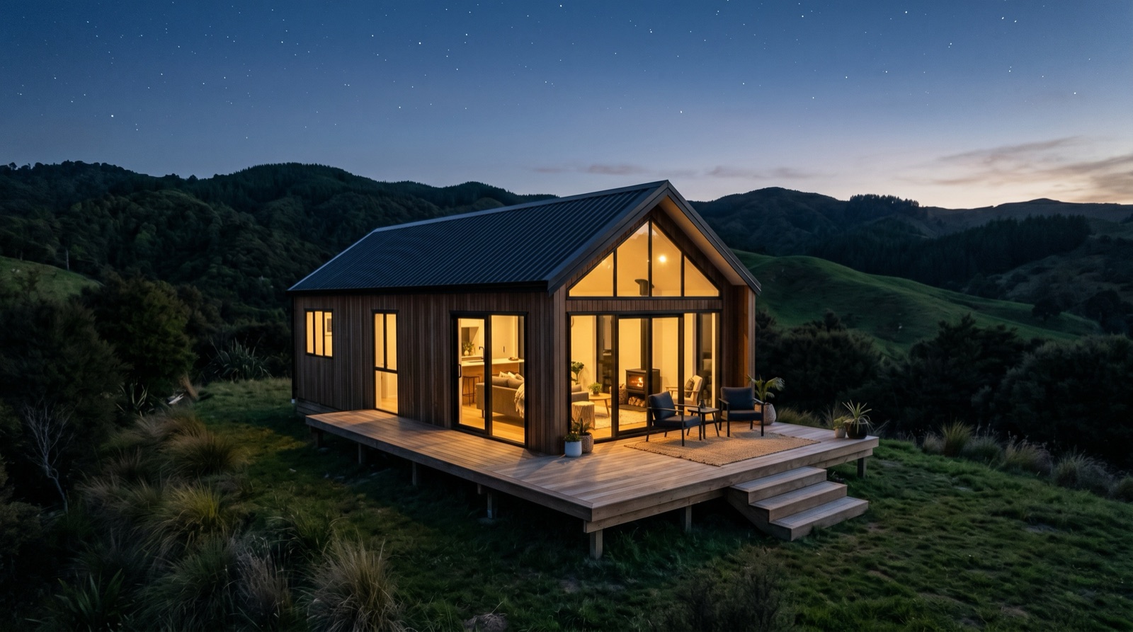 A Seventy small home lit at night
